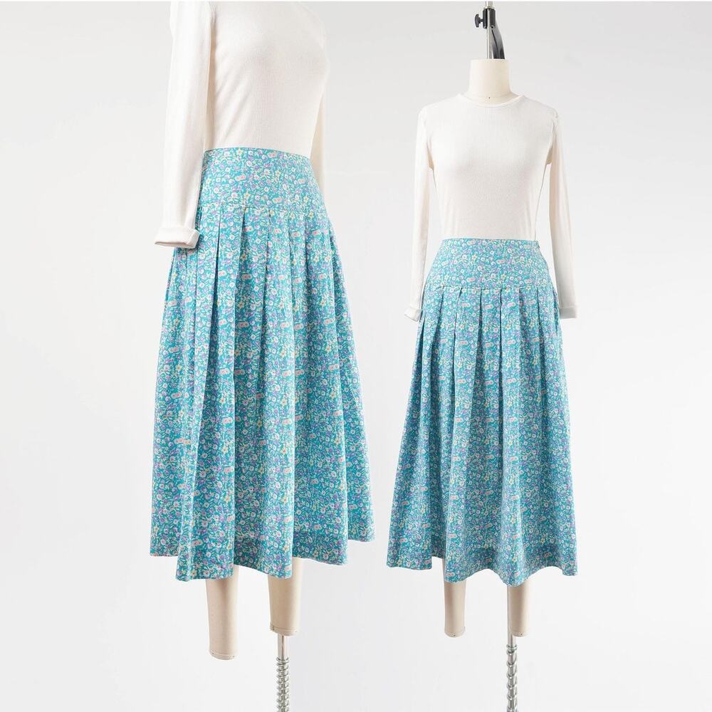 Vintage 90s Laura Ashley Floral Cotton Full Pleated Midi Skirt size S
